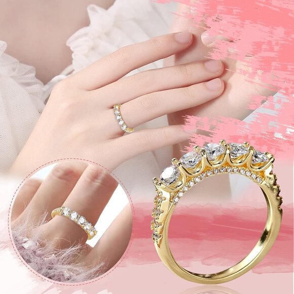 💍14K GOLD PRONG ROUND CUT MOISSANITE 5 STONE ENGAGEMENT RING, K750 - Picture 5 of 9